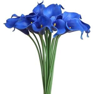 15 Count Artificial Calla Lily Bouquet Realistic Royal Blue Faux Fake Flowers
